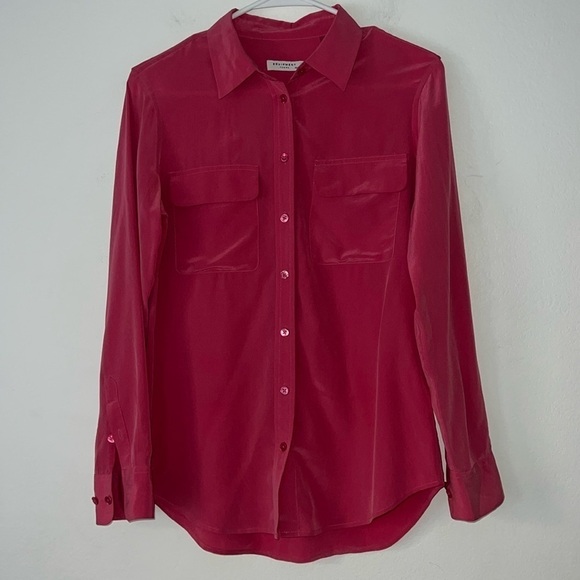 Equipment Femme Slim Signature Silk Longsleeve Top Size XS Raspberry Sorbet Pink - Picture 2 of 9